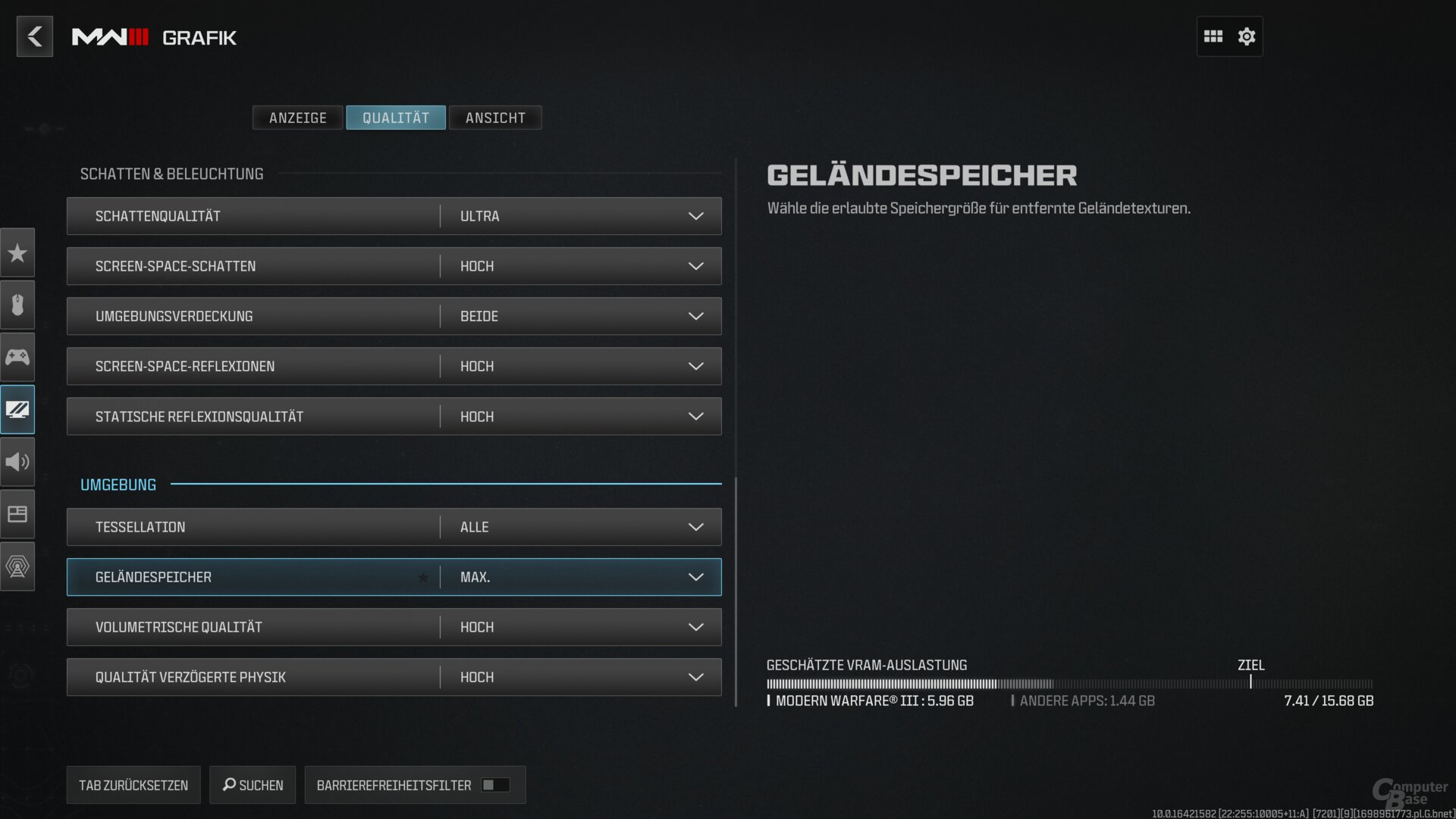Das Grafikmenü von CoD: Modern Warfare III