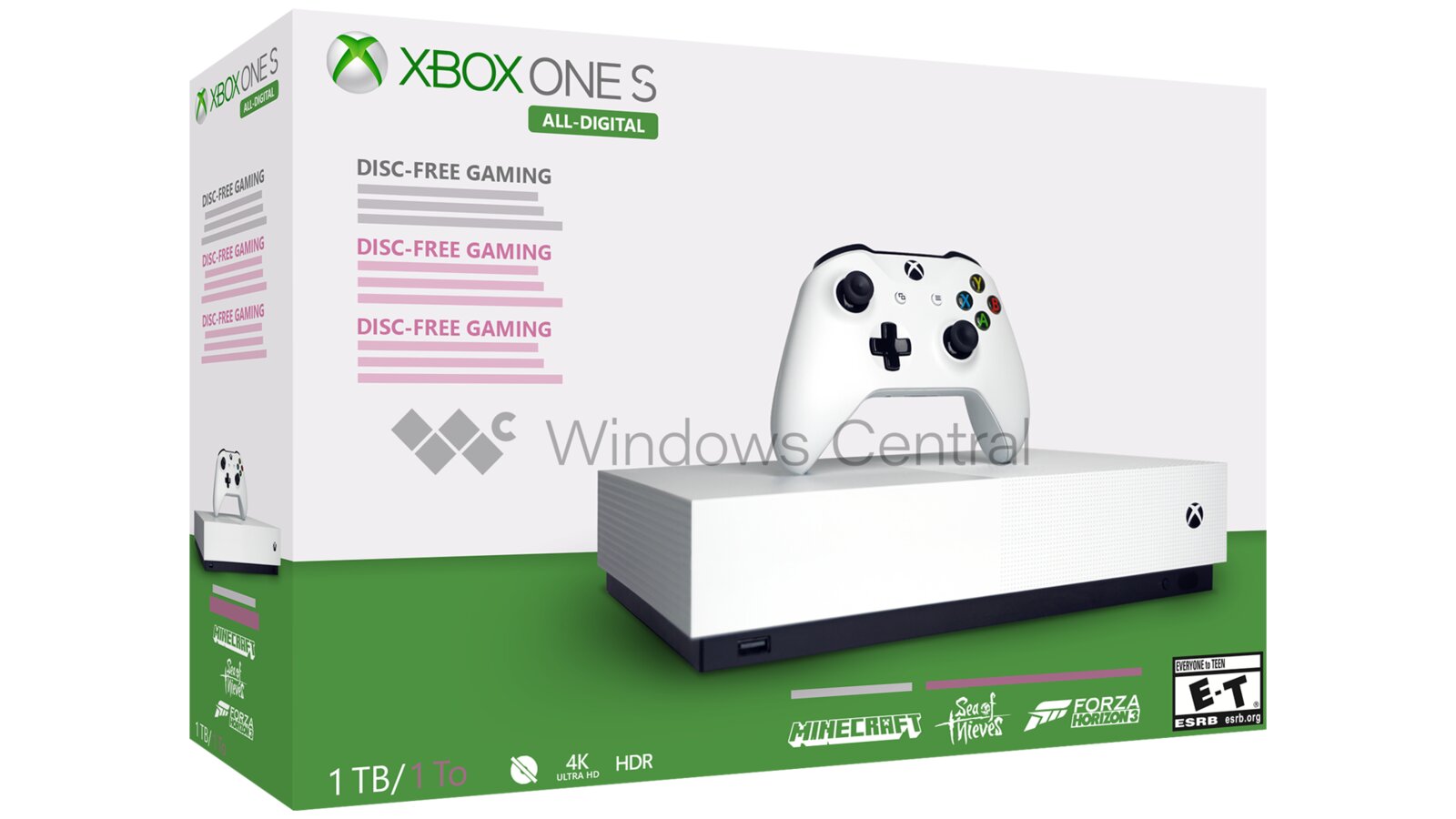 Von Windows Central nachgezeichnetes Artwork der Xbox One S All-Digital